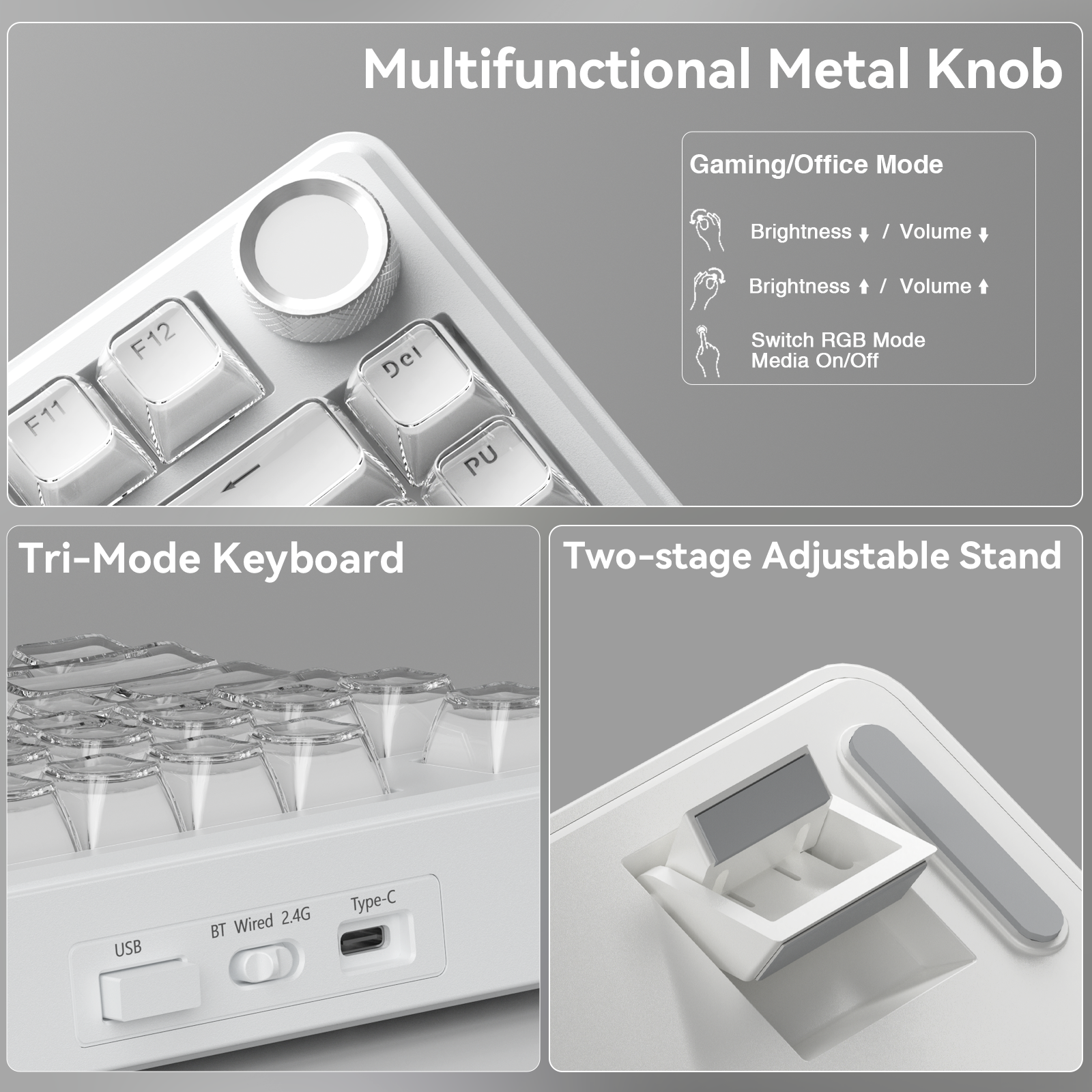 SOLAKAKA A75 75% Gasket Mechanical Keyboard Tri-Mode Hot-Swap Knob