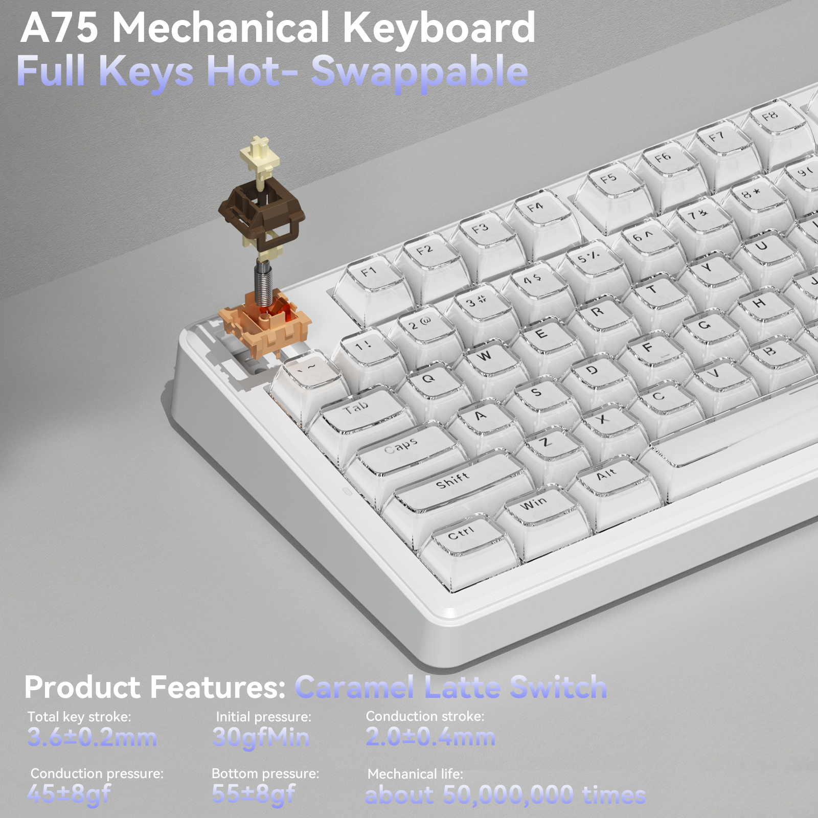 SOLAKAKA A75 75% Gasket Mechanical Keyboard Tri-Mode Hot-Swap Knob