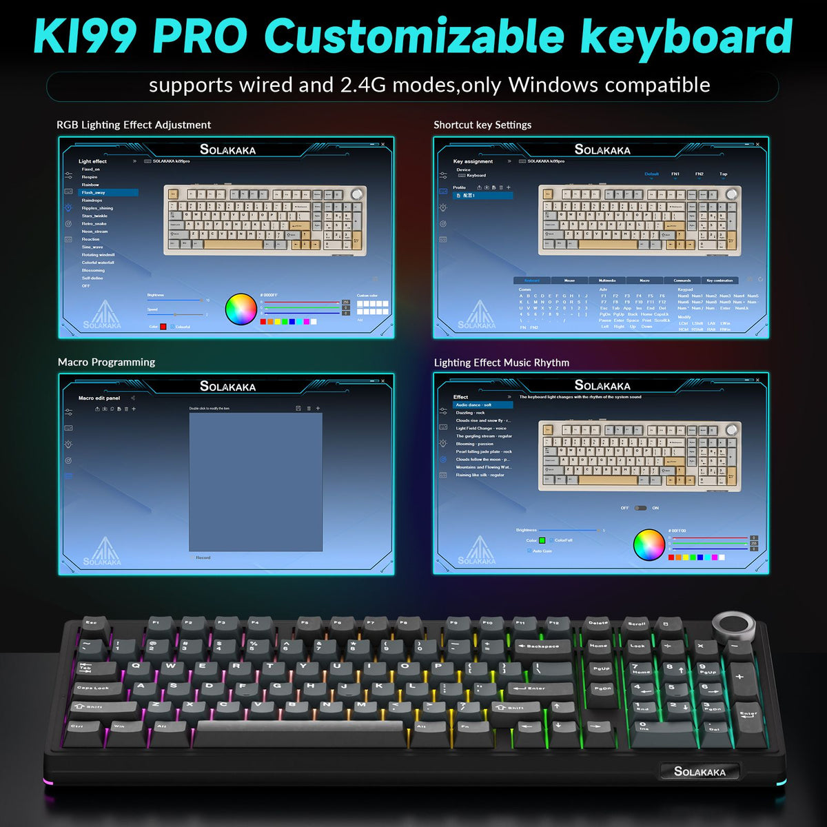 SOLAKAKA Ki99 Pro 99-Key Gasket Mechanical Keyboard Tri-Mode Hot-Swap Knob