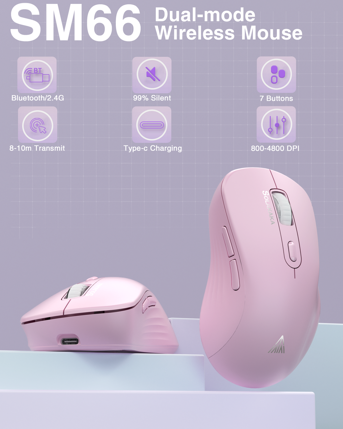 SOLAKAKA Silent Wireless Mouse Bluetooth 2.4GHz 4200 DPI 7 Buttons