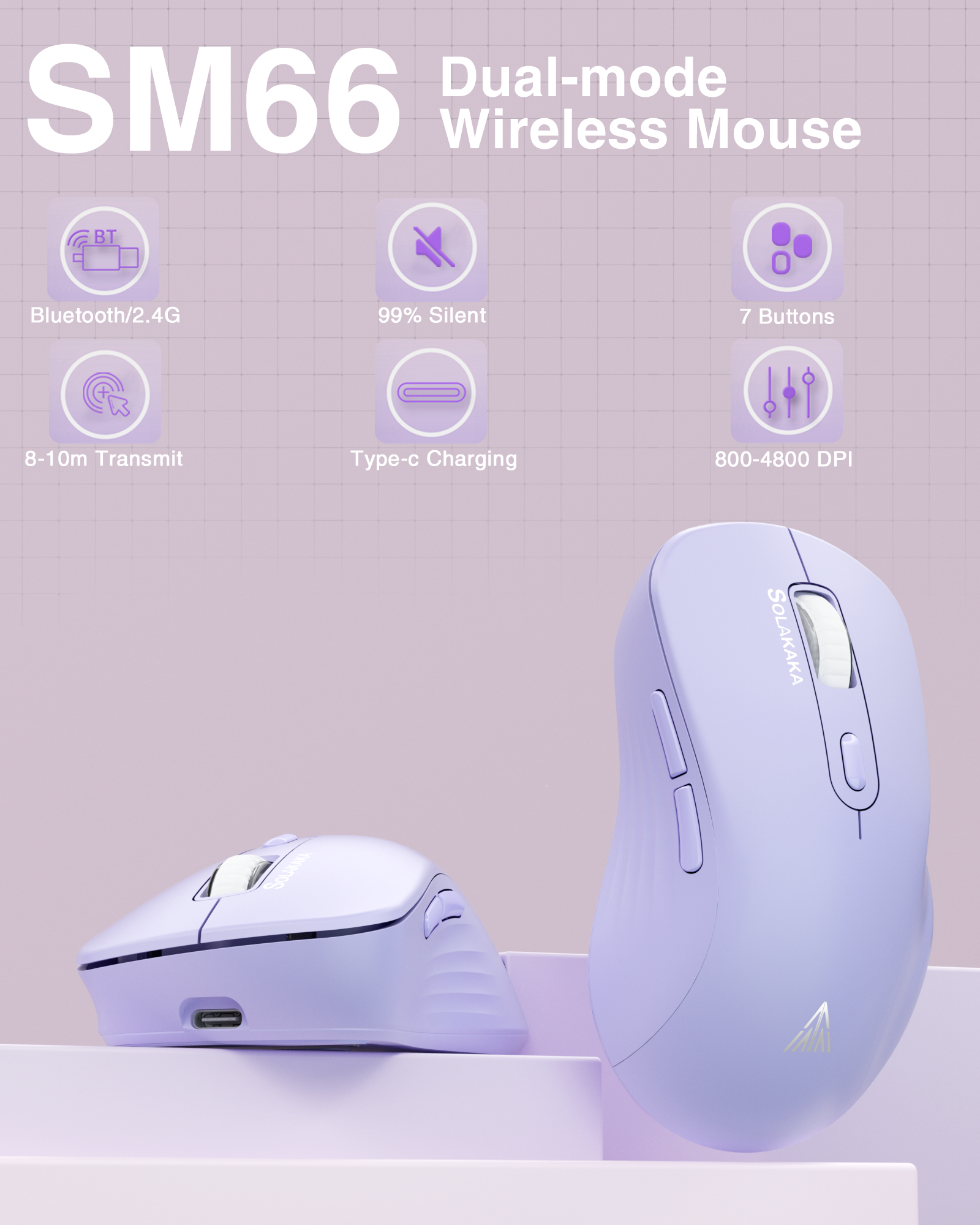 SOLAKAKA Silent Wireless Mouse Bluetooth 2.4GHz 4200 DPI 7 Buttons