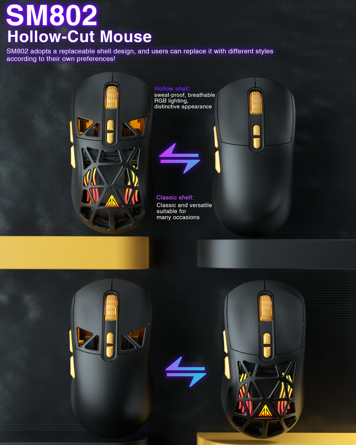 SOLAKAKA SM802 Pro Tri-Mode Gaming Mouse RGB 24000 DPI Hotswap