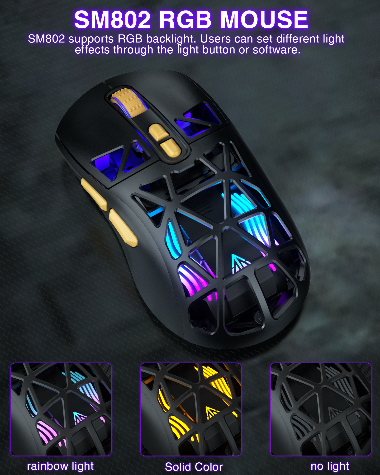 SOLAKAKA SM802 Pro Tri-Mode Gaming Mouse RGB 24000 DPI Hotswap