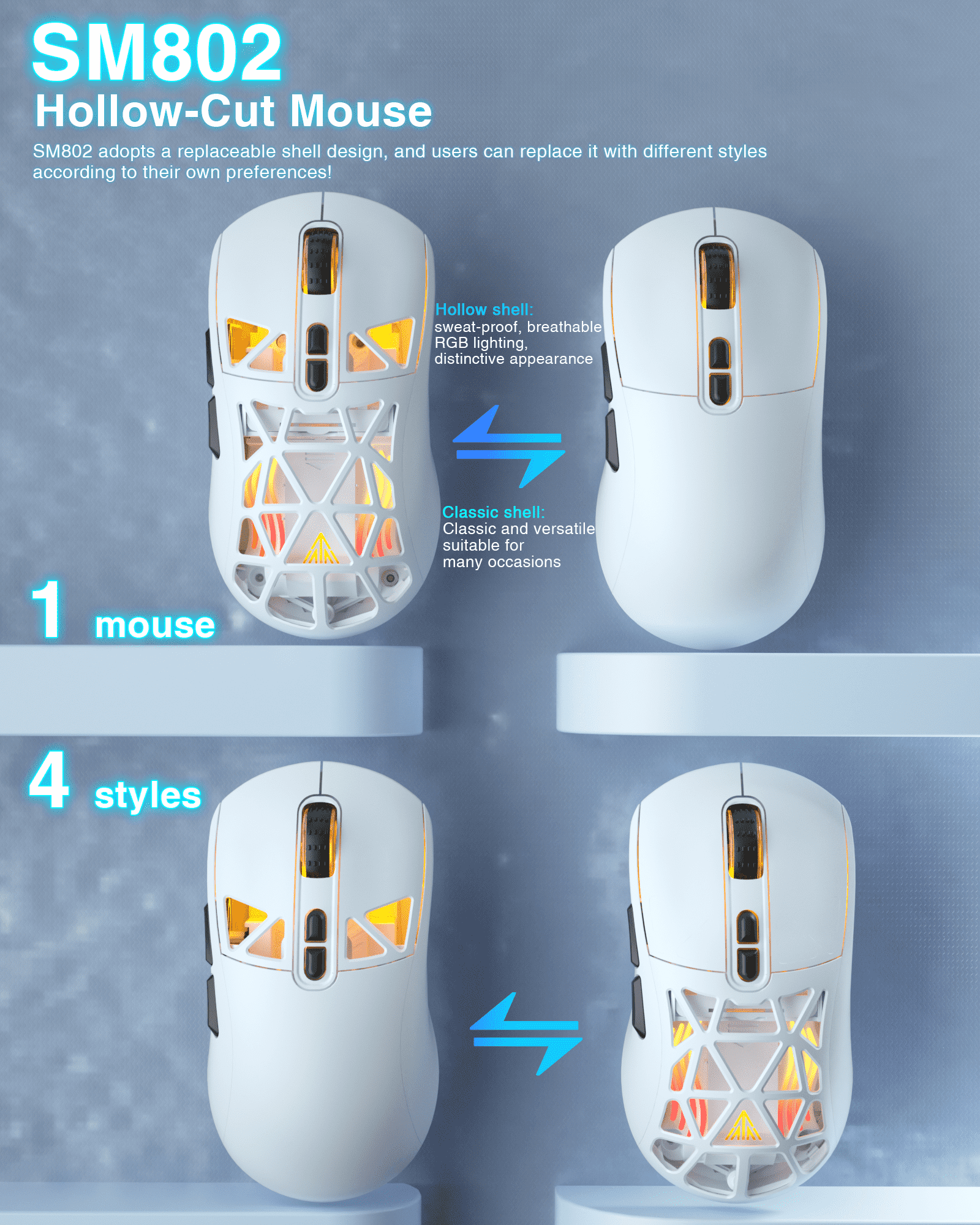 SOLAKAKA SM802 Pro Tri-Mode Gaming Mouse RGB 24000 DPI Hotswap