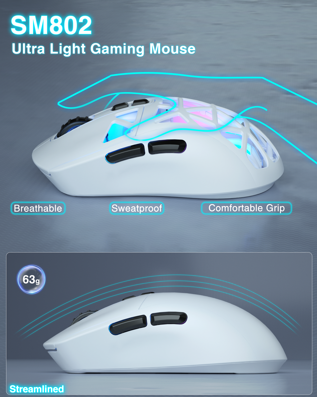 SOLAKAKA SM802 Pro Tri-Mode Gaming Mouse RGB 24000 DPI Hotswap