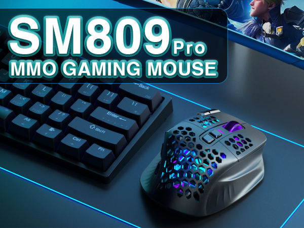 SOLAKAKA Wireless MMO Gaming Mouse 16 Buttons Bluetooth 24000 DPI RGB
