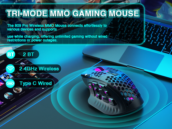 SOLAKAKA Wireless MMO Gaming Mouse 16 Buttons Bluetooth 24000 DPI RGB