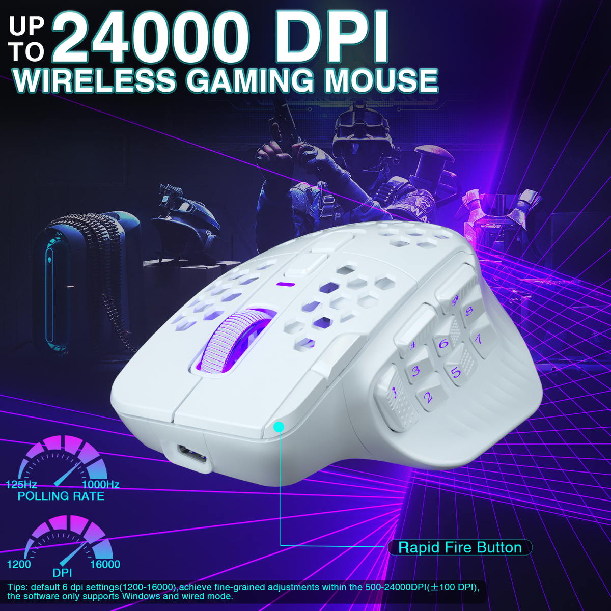 SOLAKAKA Wireless MMO Gaming Mouse 16 Buttons Bluetooth 24000 DPI RGB