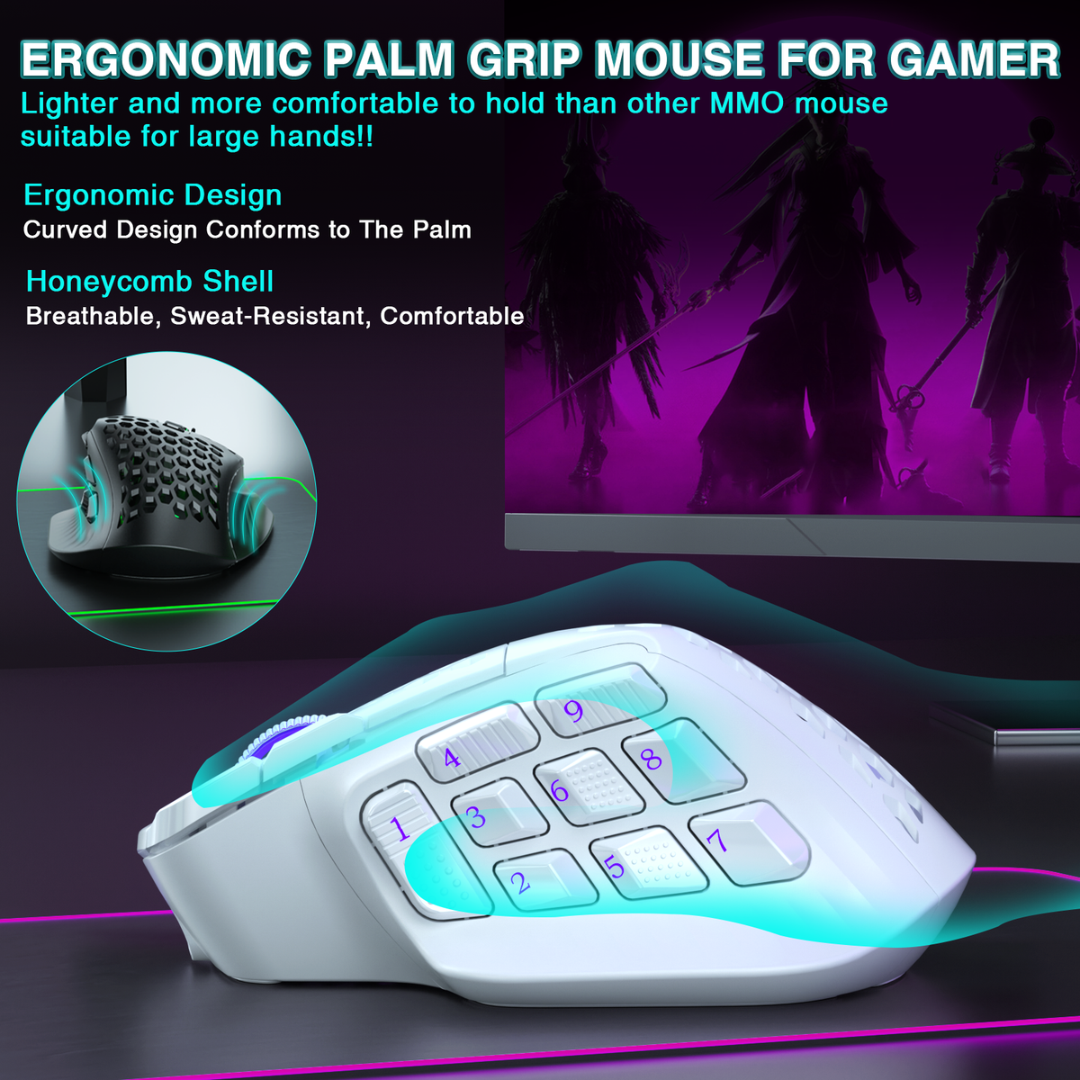 SOLAKAKA Wireless MMO Gaming Mouse 16 Buttons Bluetooth 24000 DPI RGB
