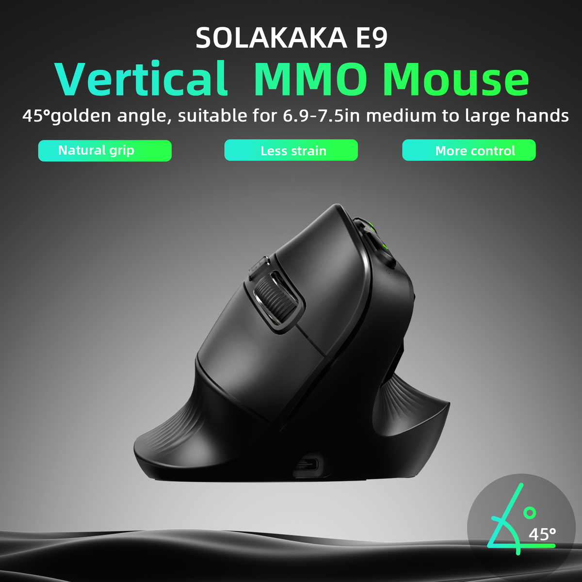 SOLAKAKA E9 Vertical MMO Gaming Mouse Tri-Mode 36000 DPI Ergonomic
