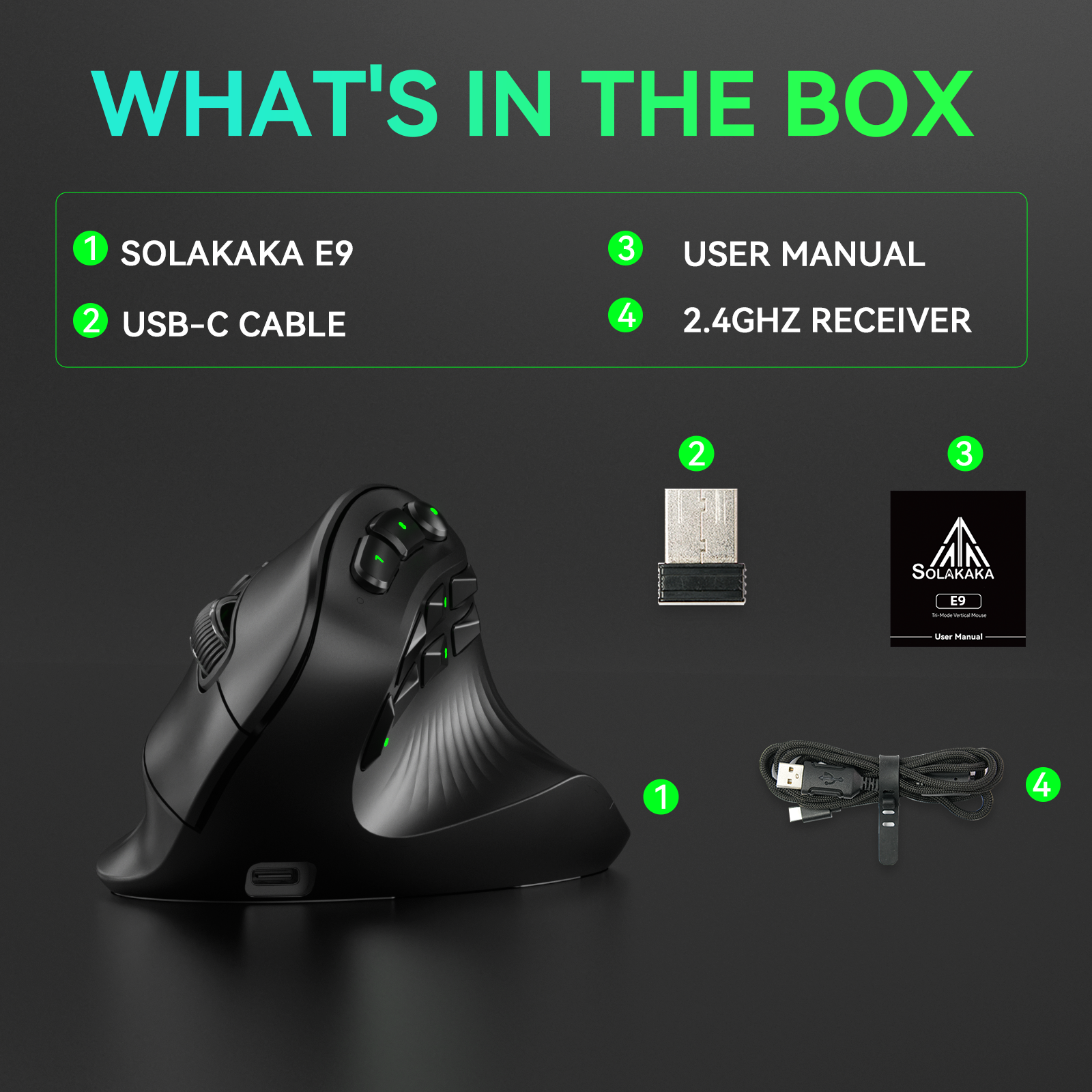 SOLAKAKA E9 Vertical MMO Gaming Mouse Tri-Mode 36000 DPI Ergonomic