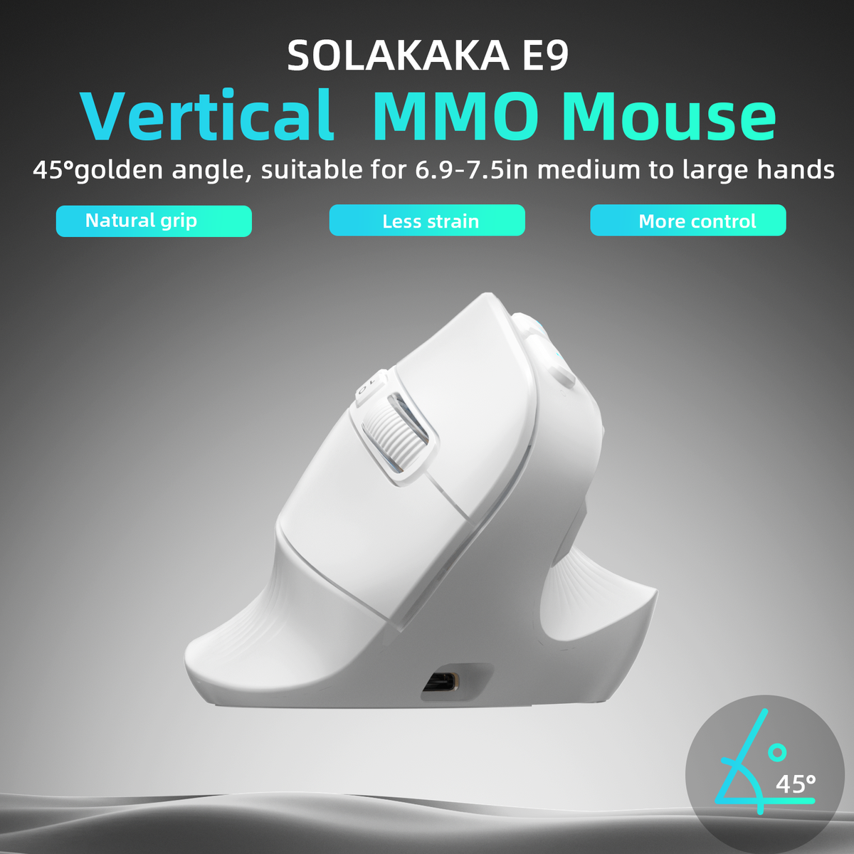 SOLAKAKA E9 Vertical MMO Gaming Mouse Tri-Mode 36000 DPI Ergonomic