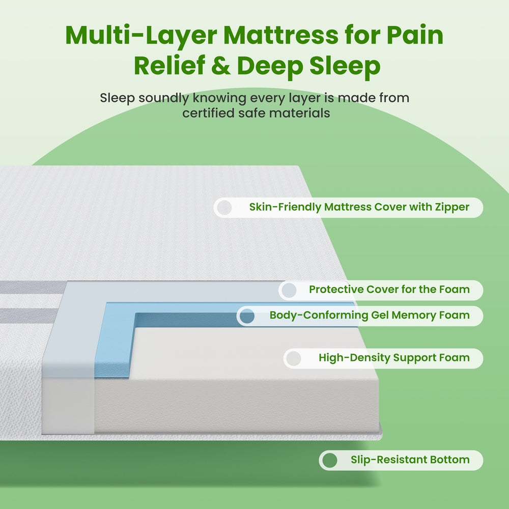 BedStory Single Memory Foam Mattress 25cm Cooling Gel Foam Mattress in a Box Medium Feel
