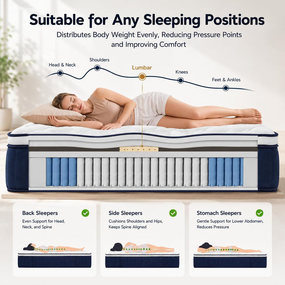 RoomSense Double 30cm Latex Hybrid Mattress Bundle with Metal Bed Frame