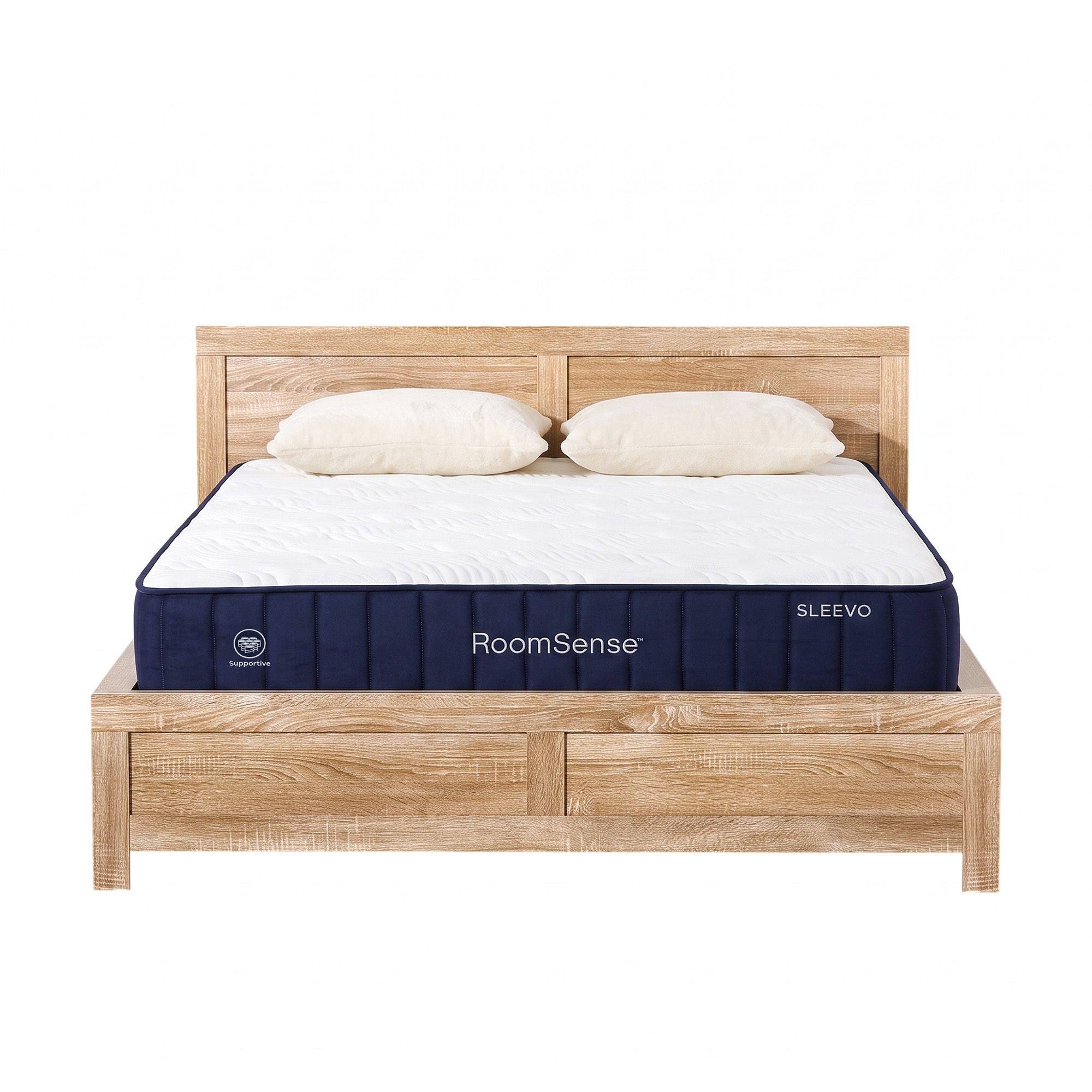 RoomSense Double 26cm Firm Mattress Bundle with Oatmeal Wooden Bed Frame