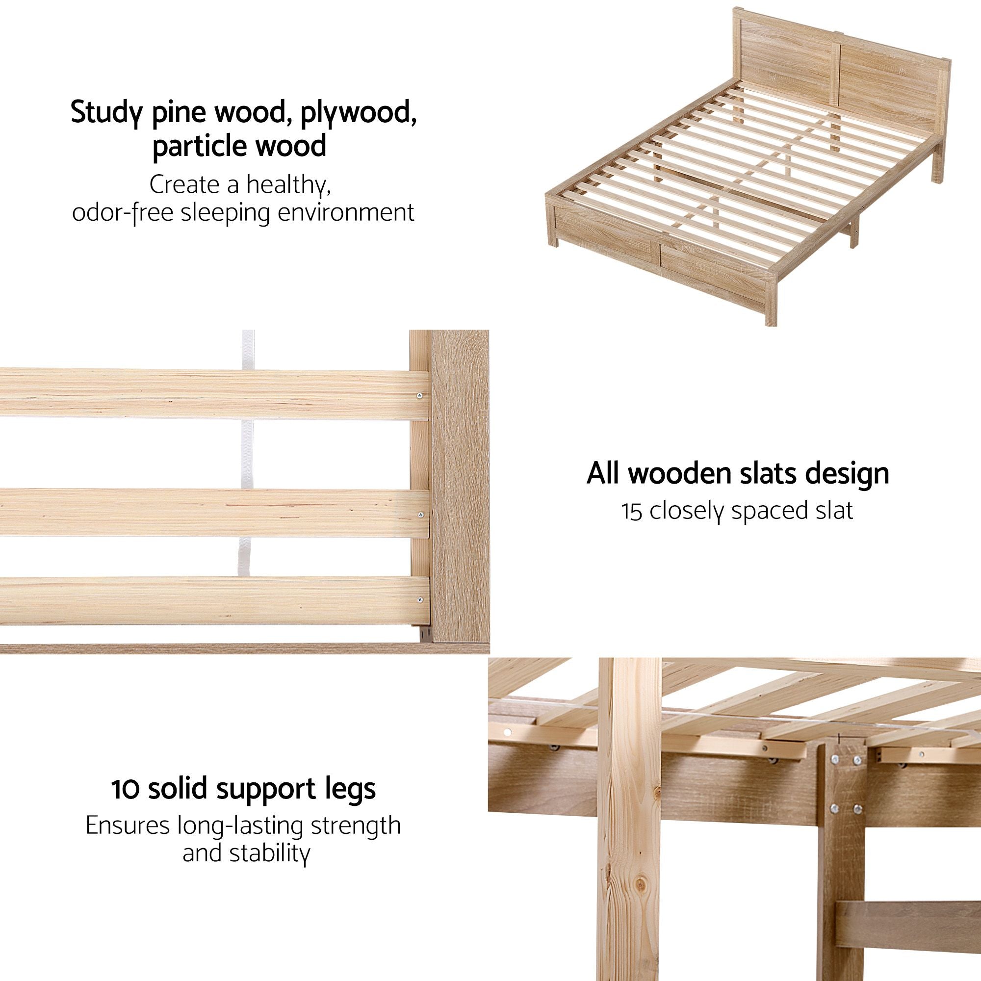RoomSense Double 26cm Firm Mattress Bundle with Oatmeal Wooden Bed Frame