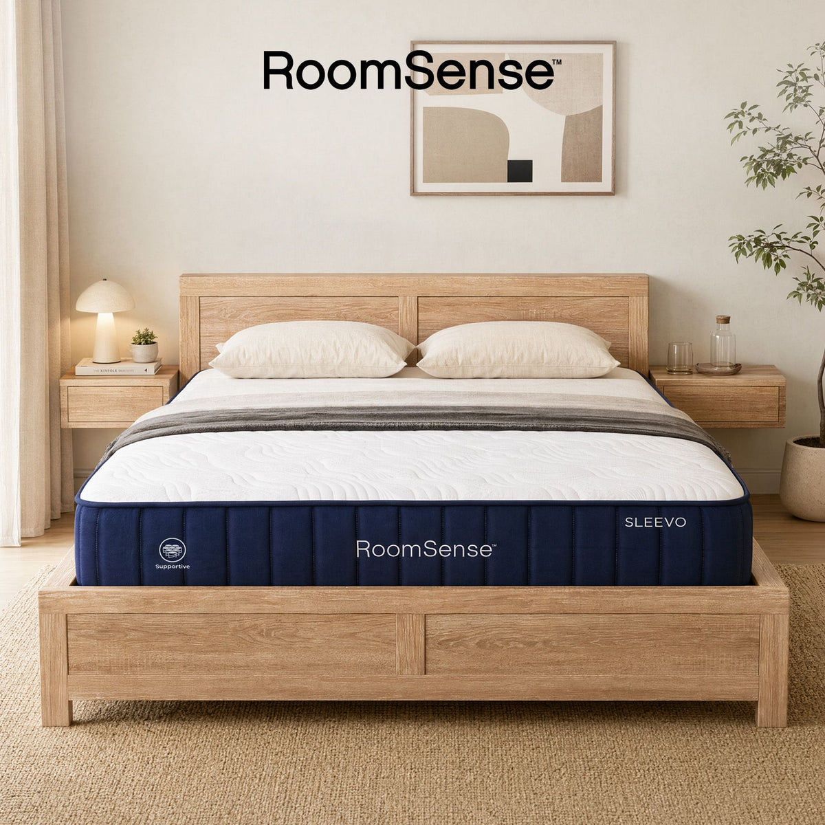 RoomSense Queen 26cm Firm Mattress and Oatmeal Bed Frame Bundle