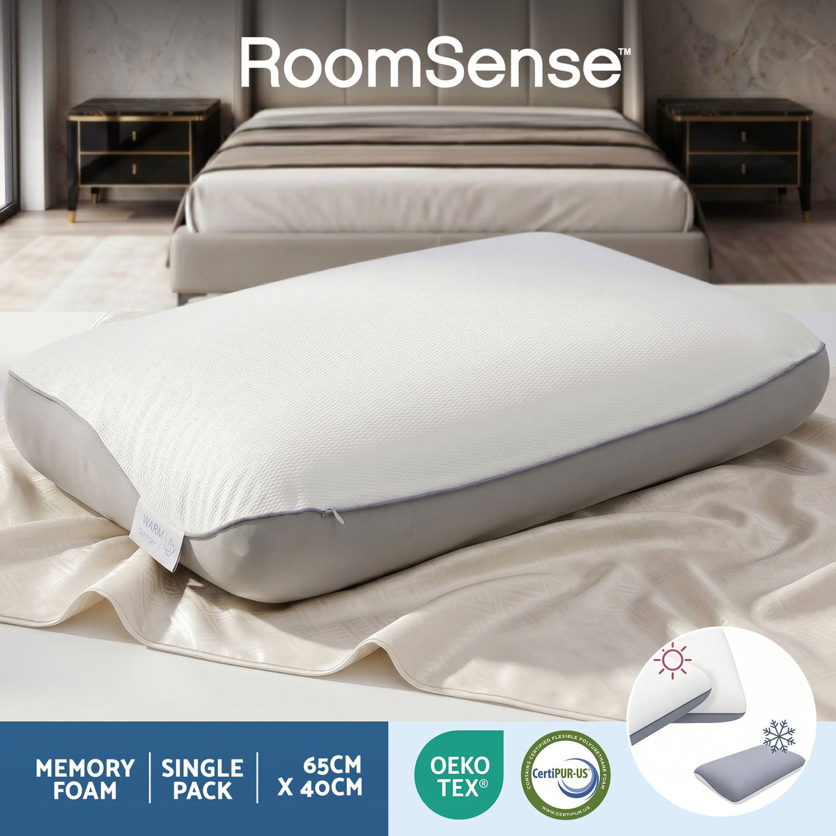 RoomSense Queen Cooling Memory Foam Pillow Dual-Sided 55D