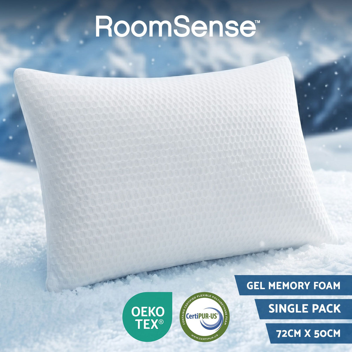 RoomSense Cooling Memory Foam Pillow, 72x50x15cm