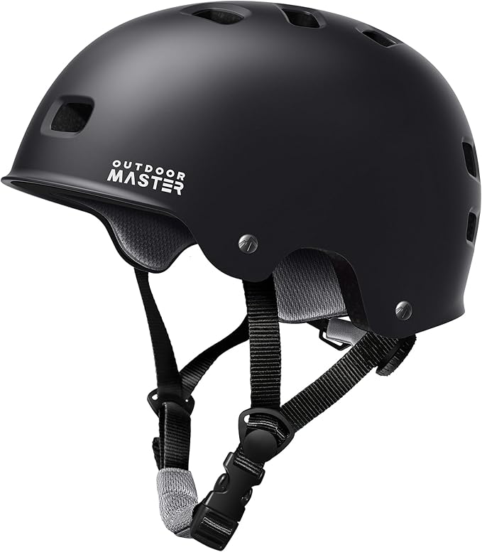 OutdoorMaster Skateboard Cycling Helmet - Two Removable Liners Ventilation Multi-Sport Scooter Roller Skate Inline Skating Rollerblading for Adults-Black-Medium