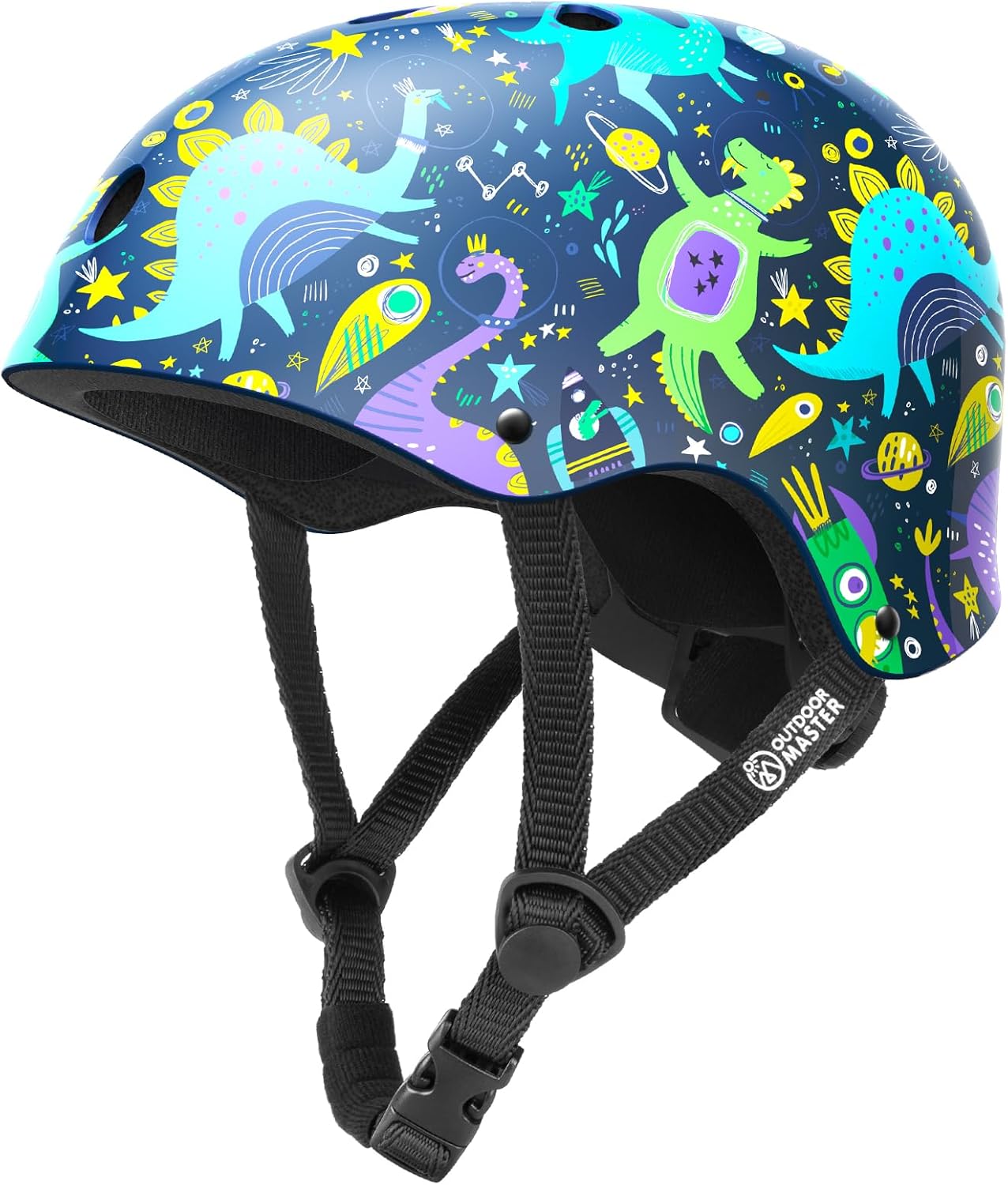OutdoorMaster Youth & Kids Bike Helmet - Adjustable Multi-Sports Skateboard Helmet with Removable Liners for Balance Bike, Kids Scooter, One Wheel Hoverboard,Graffiti-style helmet-Dino Volcanoland-Large