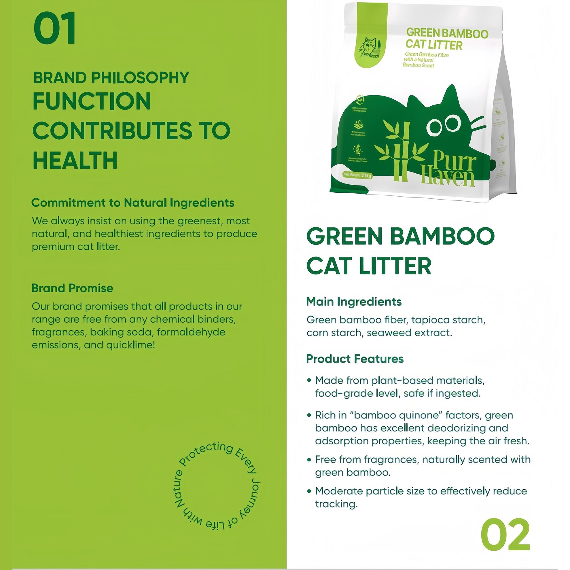 PurrHaven Bamboo Clumping Cat & Kitty Litter, 7.5kg 3 Pack ,Dust Free,Natural Flusable,Easy to Clean,Odour Neutraliser,Rapid Liquid Absorption,Non-Toxic Formula
