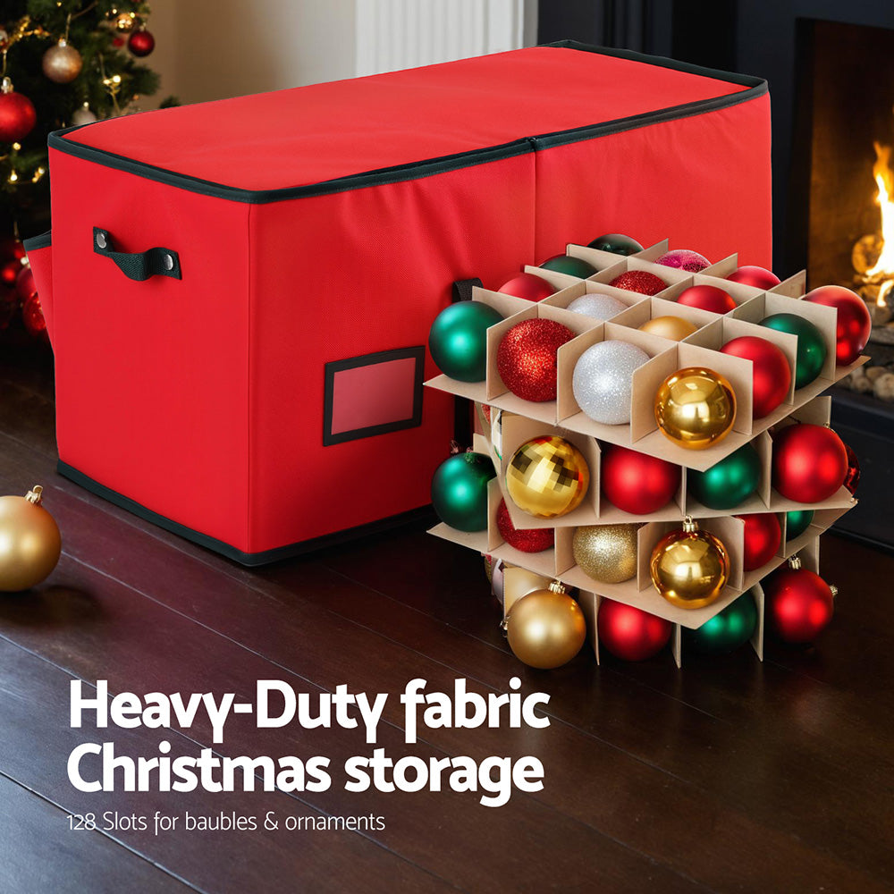 Jingle Jollys 128-Slot Christmas Baubles Storage Box Red