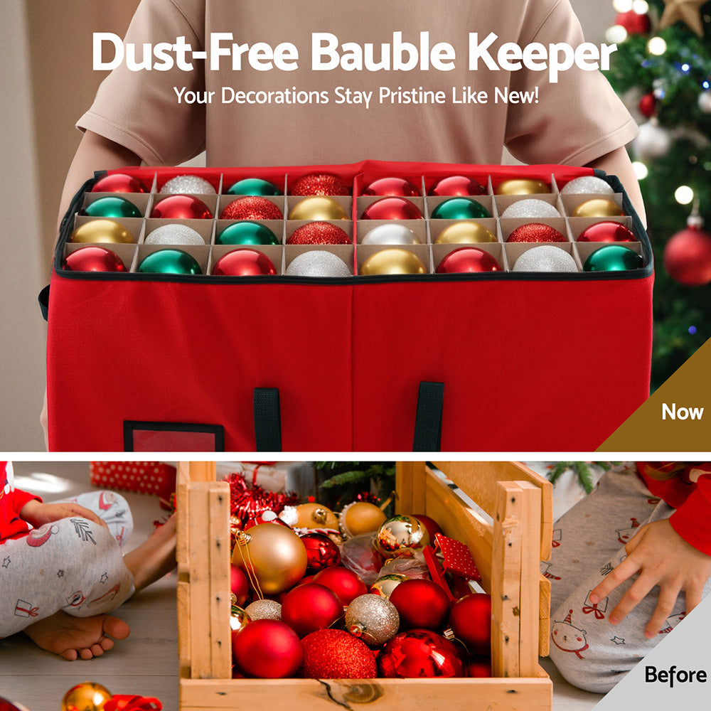 Jingle Jollys 128-Slot Christmas Baubles Storage Box Red