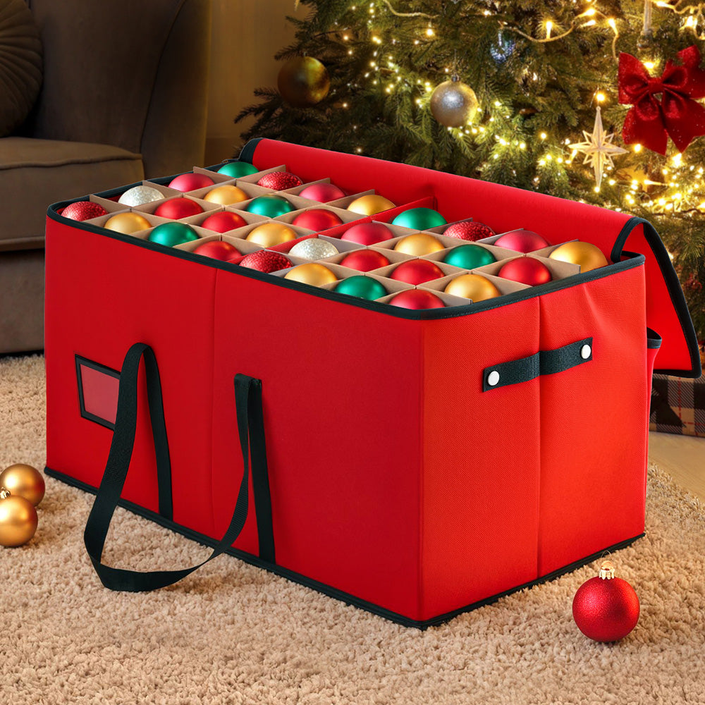 Jingle Jollys 128-Slot Christmas Baubles Storage Box Red
