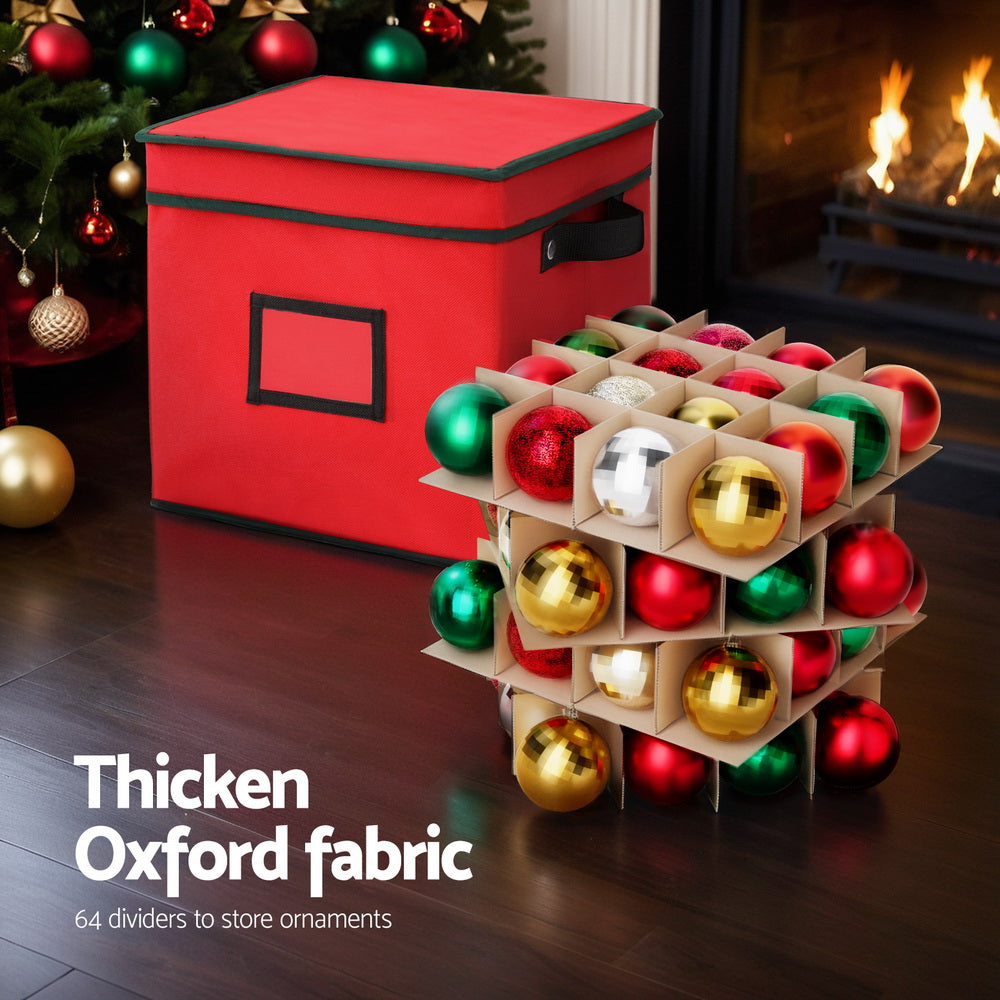 Jingle Jollys 64-Divider Christmas Baubles Storage Box Red