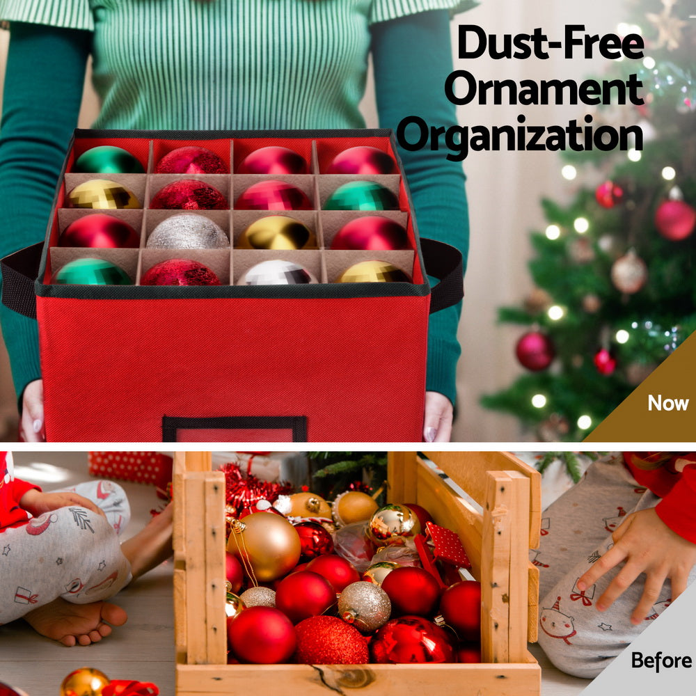 Jingle Jollys 64-Divider Christmas Baubles Storage Box Red