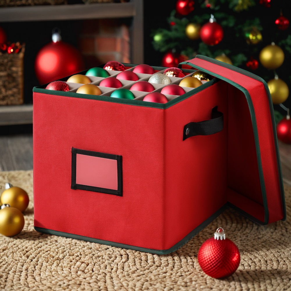 Jingle Jollys 64-Divider Christmas Baubles Storage Box Red