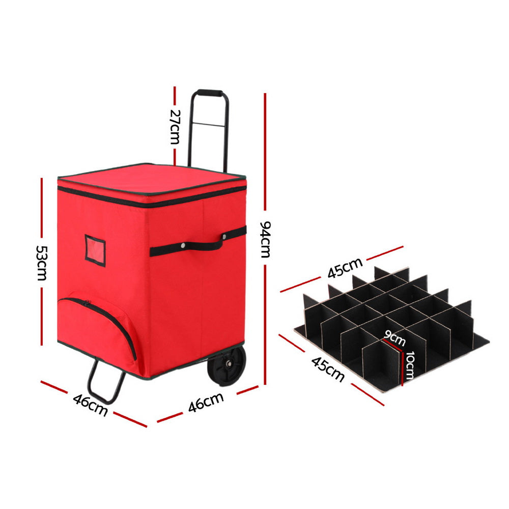 Jingle Jollys Ornament Storage Cart 125 Dividers Red/Black