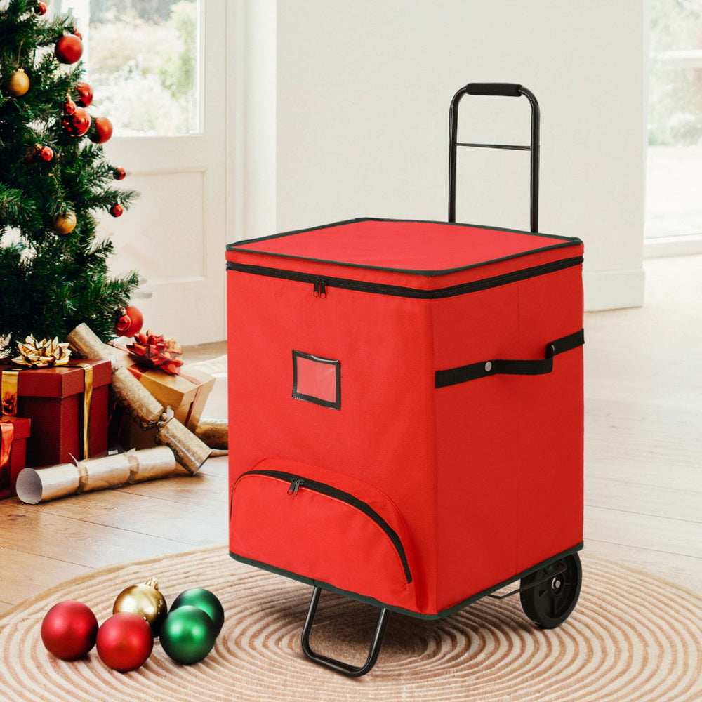 Jingle Jollys Ornament Storage Cart 125 Dividers Red/Black
