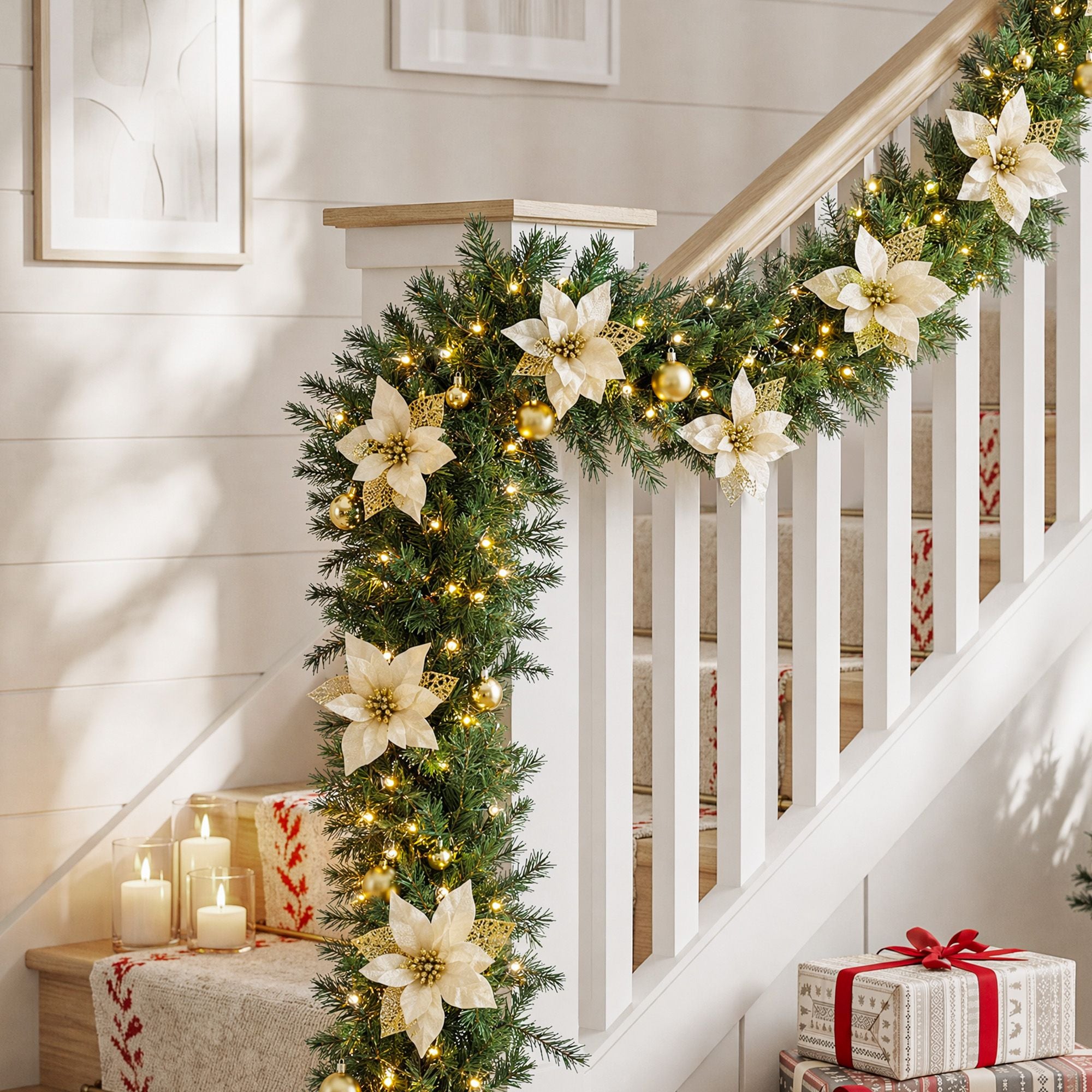 Jingle Jollys 2.7M Christmas Garland 8 Mode LEDs Timing 200 Tips Flowers Balls
