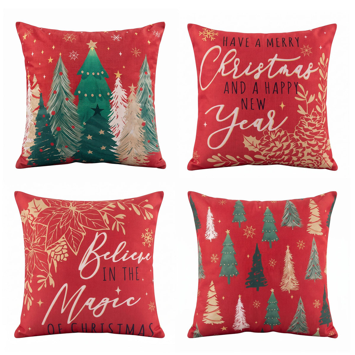 Jingle Jollys Christmas Cushion Covers Set of 4 45x45cm Red