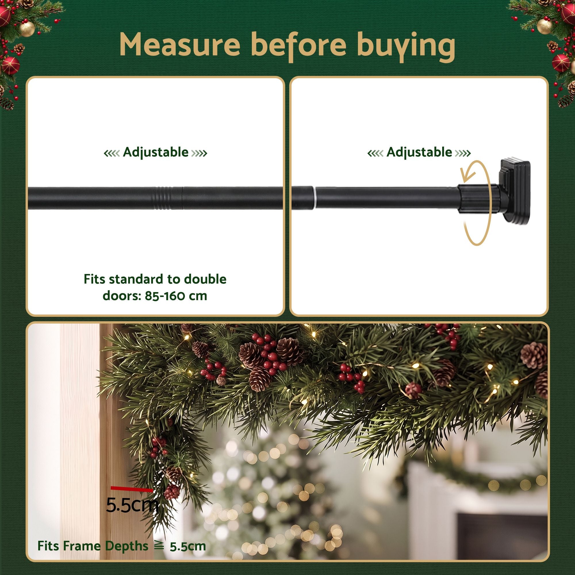 Jingle Jollys Christmas Garland Hook Wreath Hanger Fits 85-160CM Door No Drill