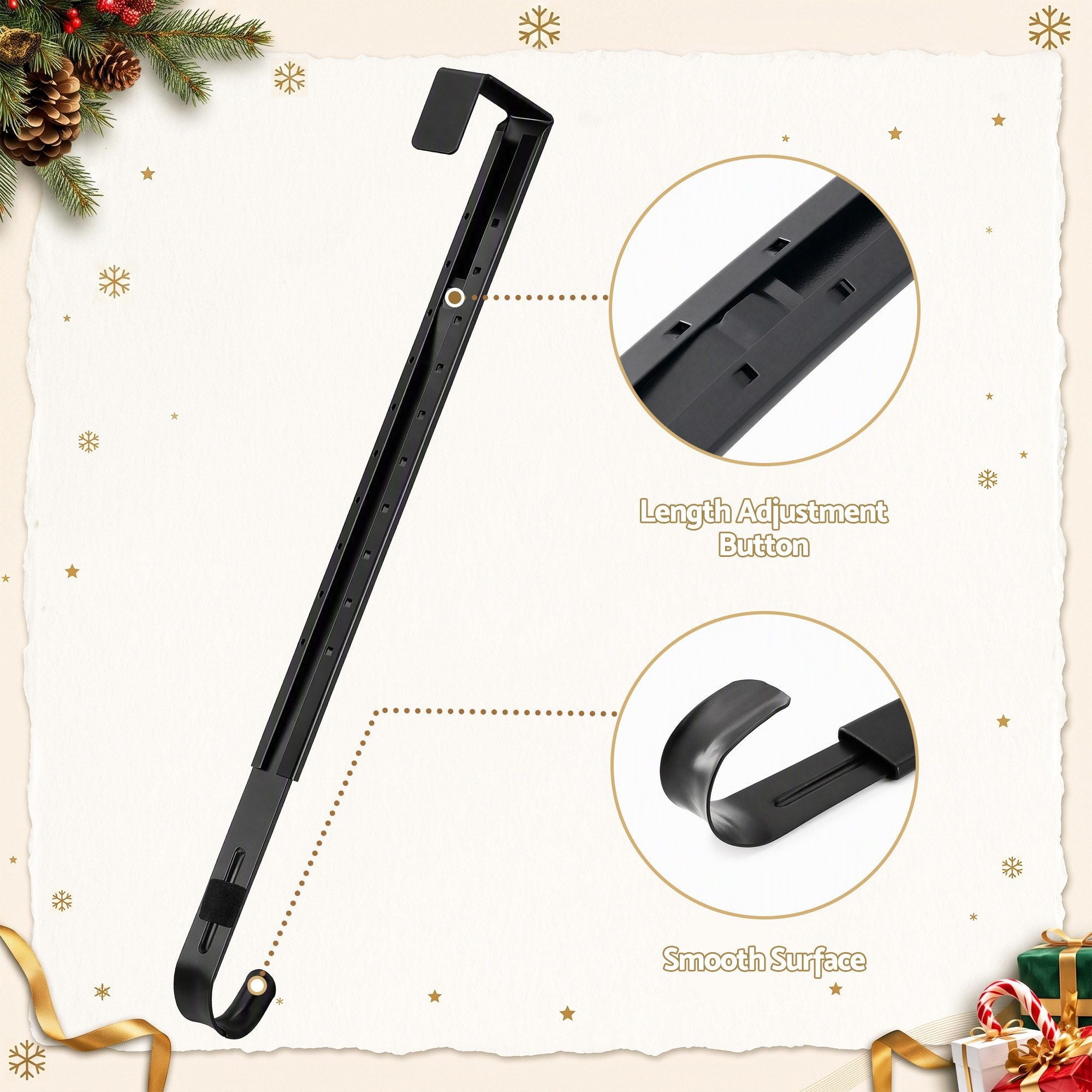 Jingle Jollys Christmas Wreath Hanger Metal Door Hook Height Adjustable