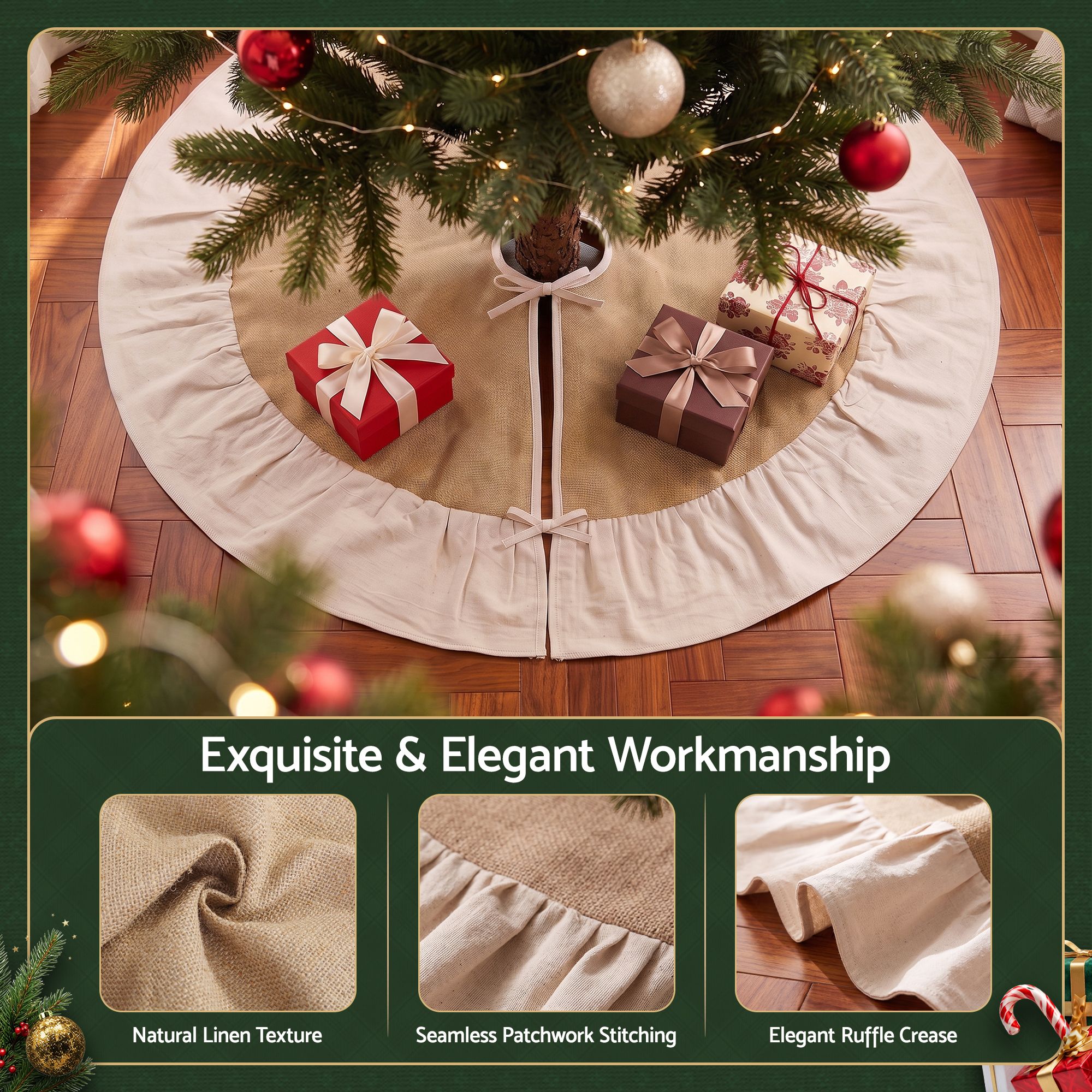 Jingle Jollys 90cm Christmas Tree Skirt Linen Christmas Tree Mat Decor