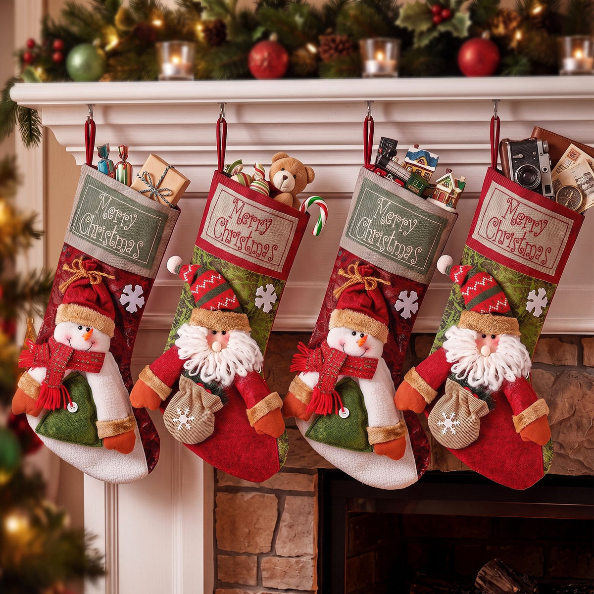 Jingle Jollys 4PCS 3D Plush Christmas Stockings Santa Snowman 43.5cm