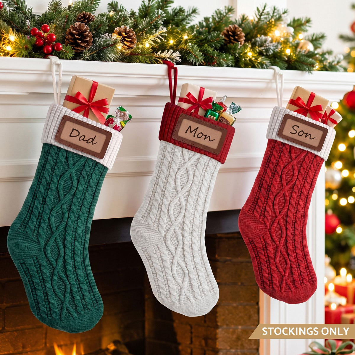 Jingle Jollys 3PCS Personalised Christmas Stockings 16 Inch Knitted