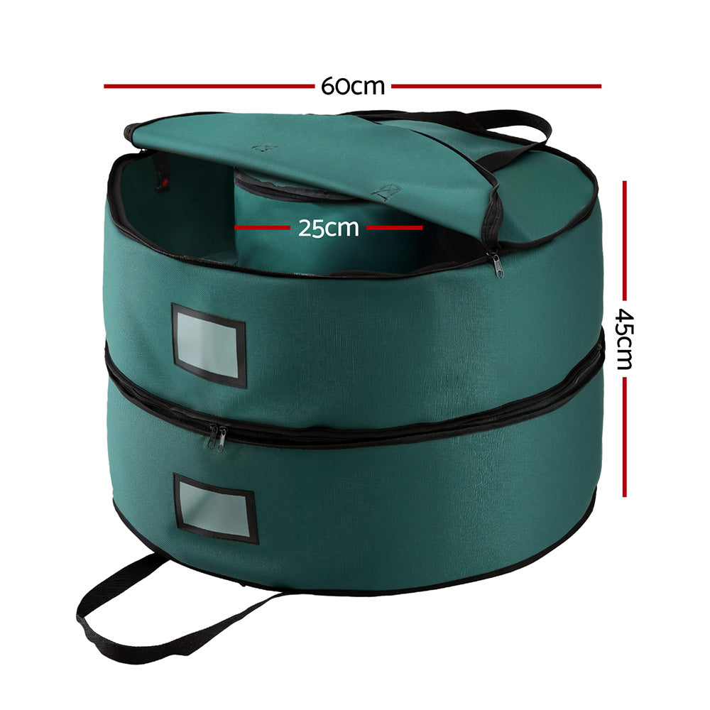 Jingle Jollys 60cm Christmas Garland Wreath Storage Bag 2-Tier Green