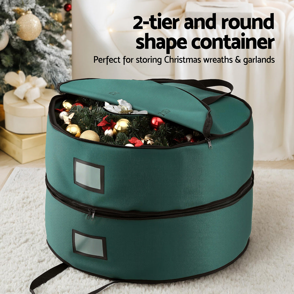 Jingle Jollys 60cm Christmas Garland Wreath Storage Bag 2-Tier Green
