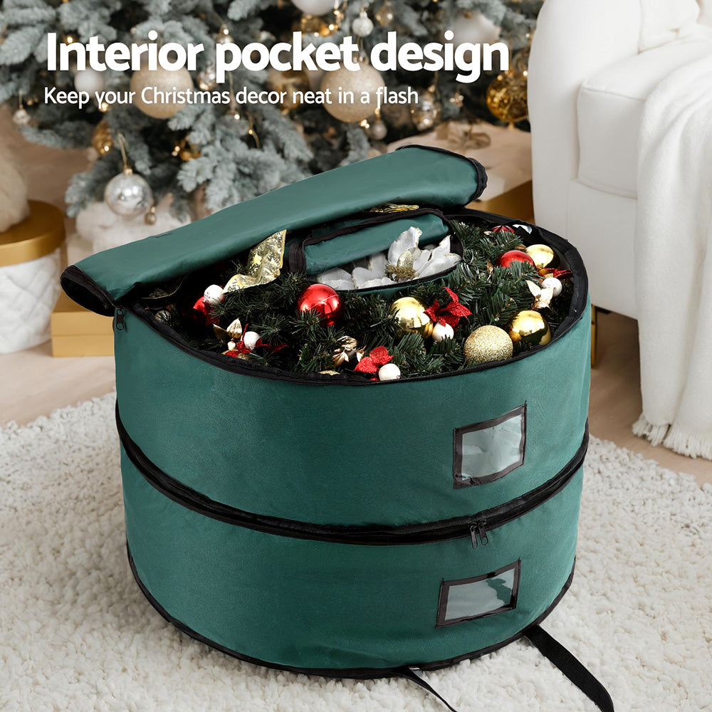 Jingle Jollys 60cm Christmas Garland Wreath Storage Bag 2-Tier Green