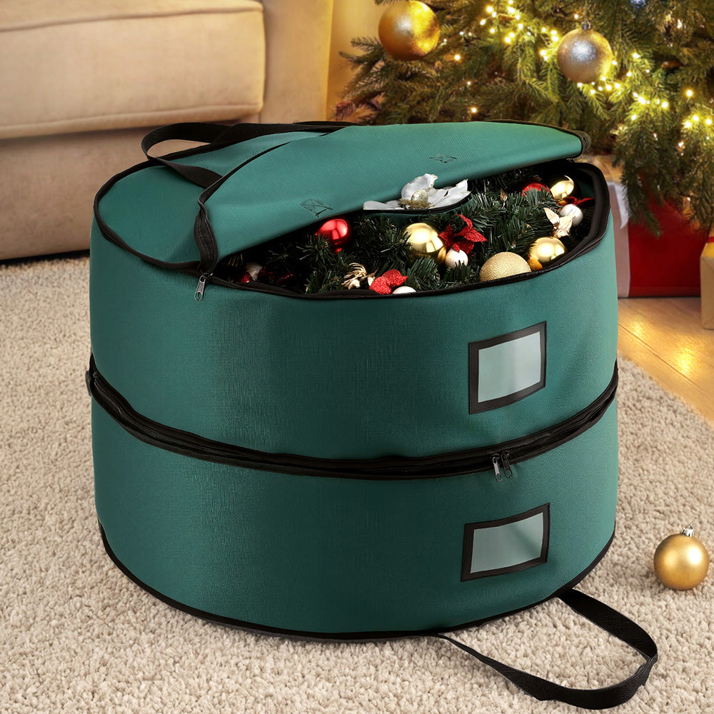 Jingle Jollys 60cm Christmas Garland Wreath Storage Bag 2-Tier Green
