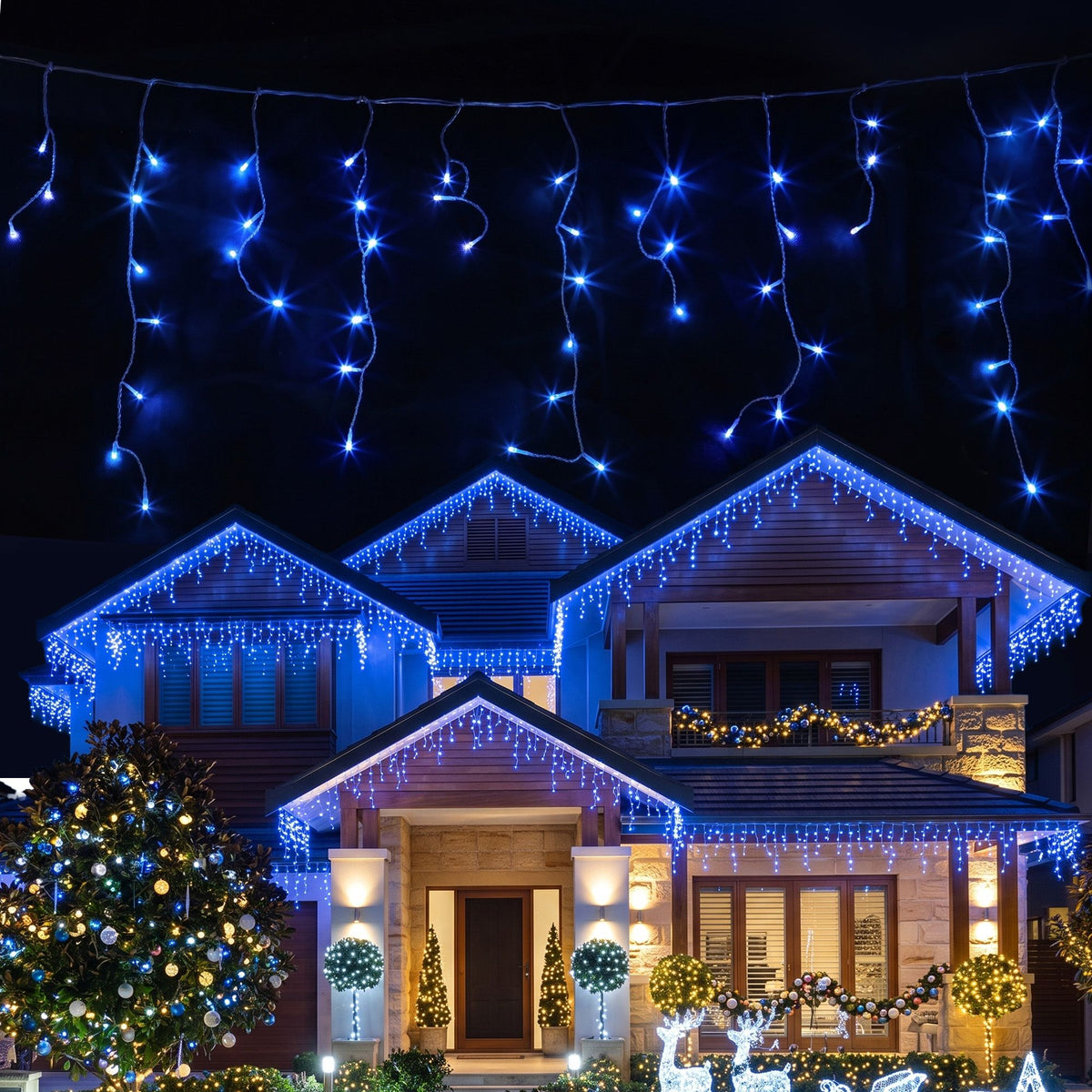Jingle Jollys 32M Solar Icicle Christmas Lights 960 LED Blue