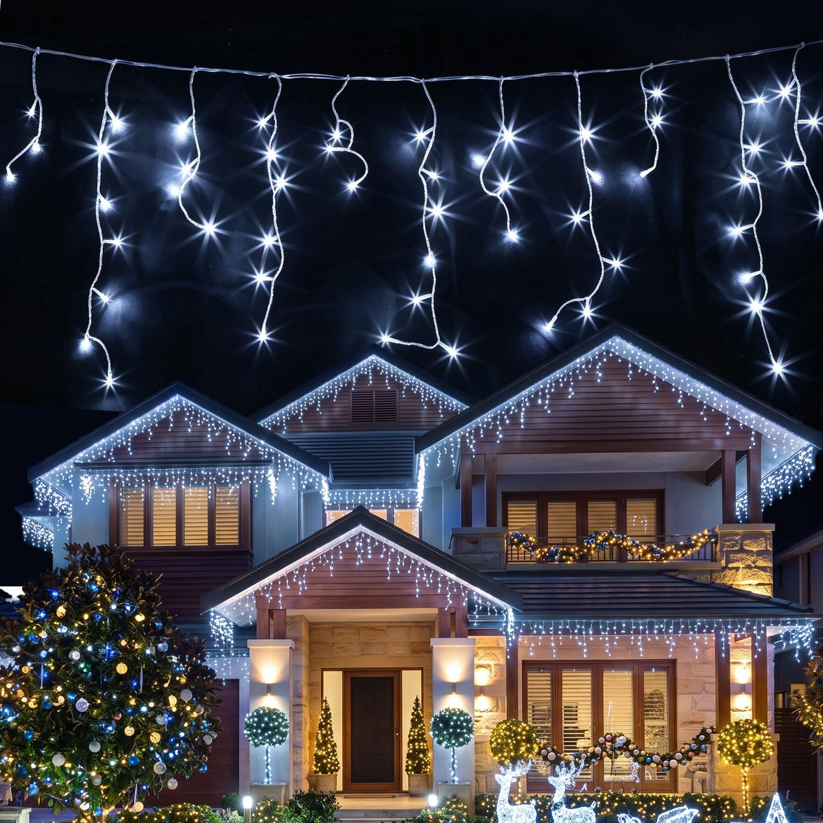 Jingle Jollys 32m Solar Icicle Christmas Lights 960 LED Cool White