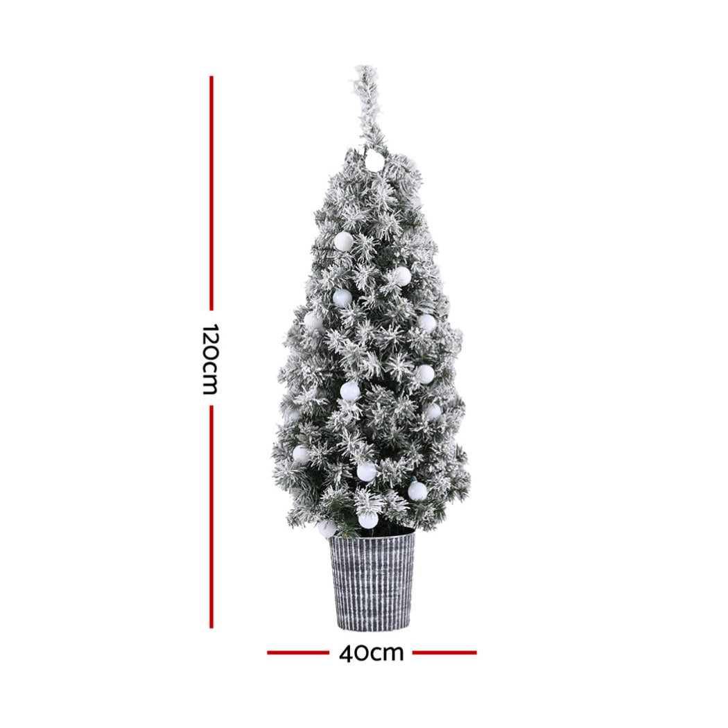 Jingle Jollys 1.2M Potted Christmas Tree Snowy LED Lights