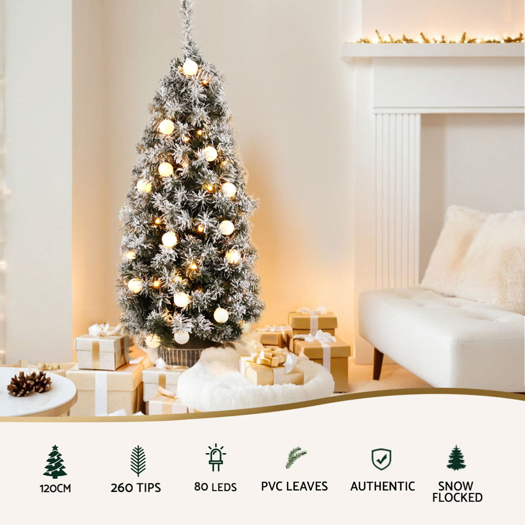 Jingle Jollys 1.2M Potted Christmas Tree Snowy LED Lights