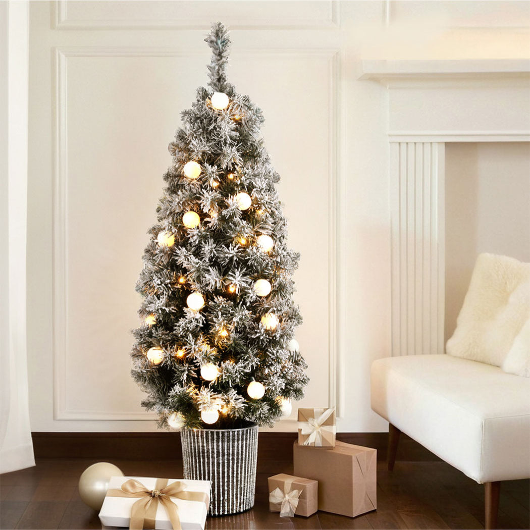 Jingle Jollys 1.2M Potted Christmas Tree Snowy LED Lights